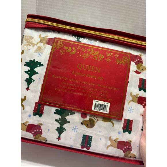 Christmas Dachshund Weiner Dog Queen Bed Sheets Brushed Polyester Queen NWT - Picture 4 of 6